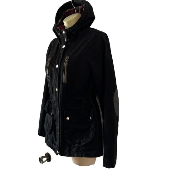 TOPSHOP Hooded Black Jacket US Size 2 With Drawstring to Define Waist Mid weight - Picture 2 of 13